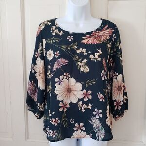 3/4 Sleeves Floral Top - Teal